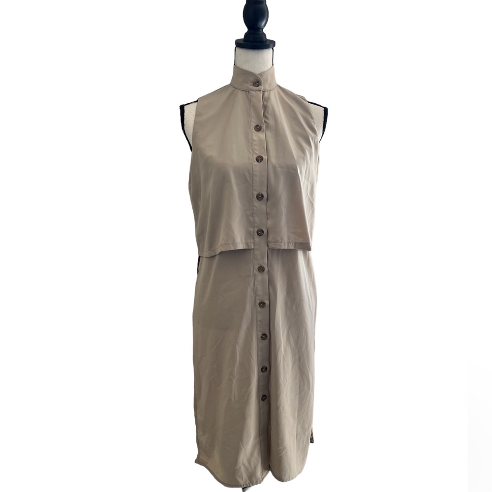 Misguided Tan/Cream Button Down Tunic